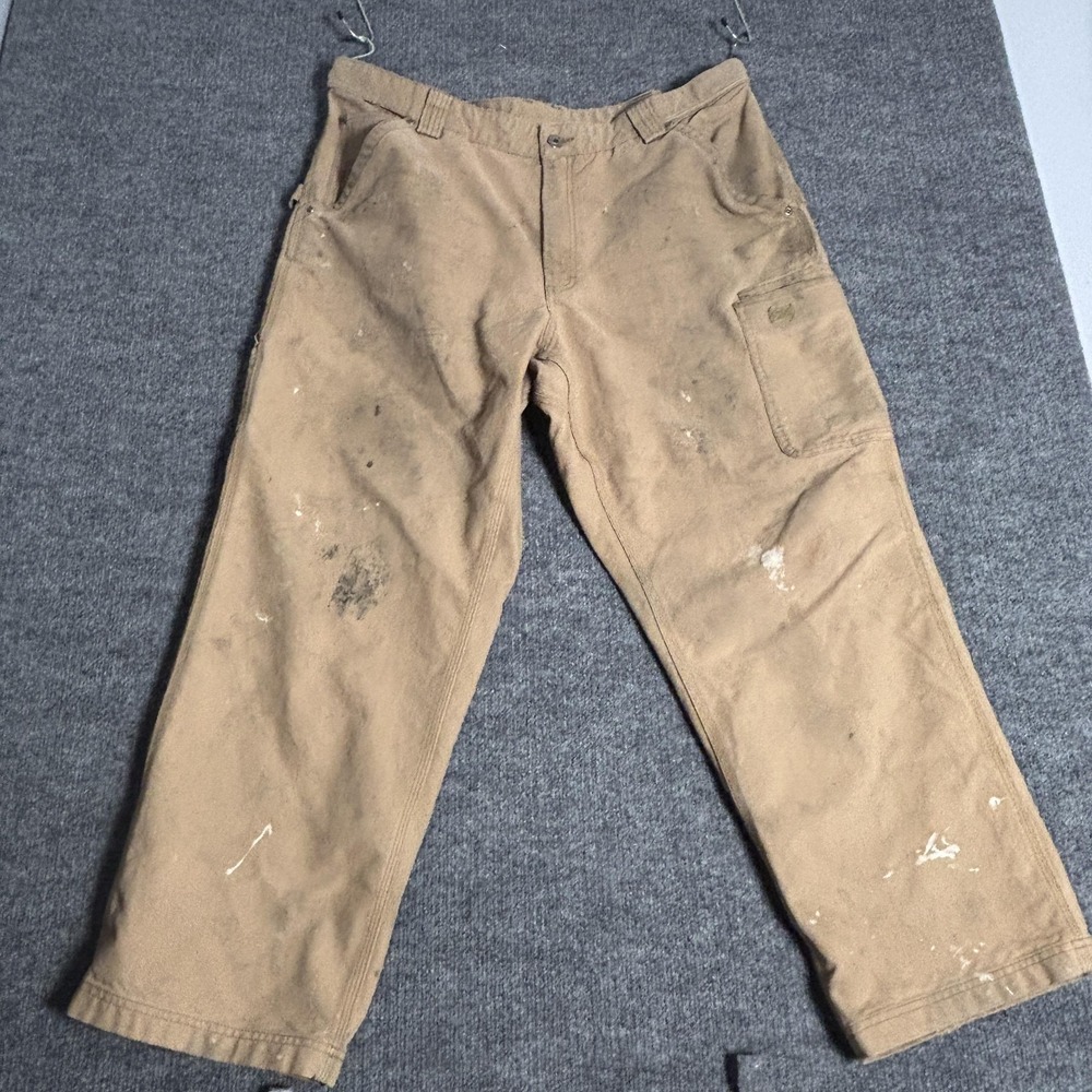 Duluth Trading Co Fire Hose Work Pants 42x30 Tan Canvas Cargo Distressed